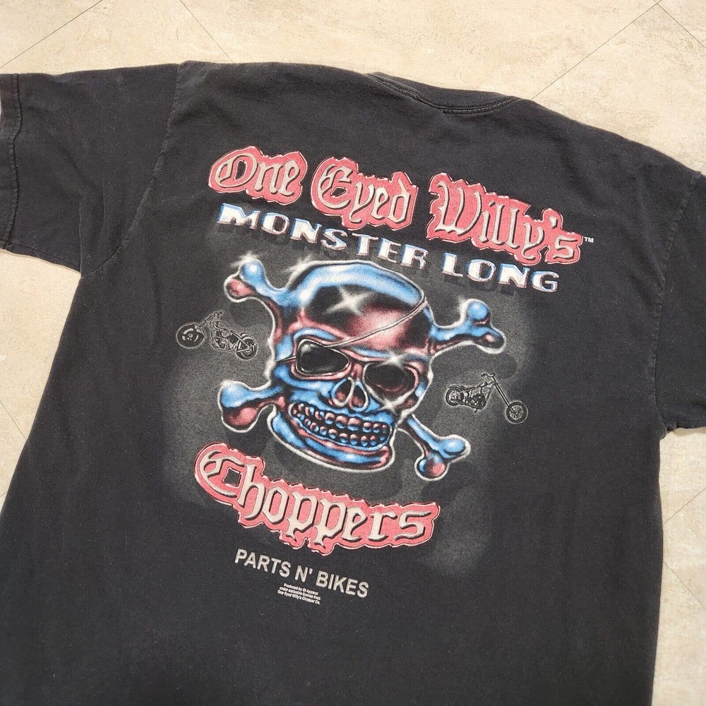 VTG Y2K One Eyed Willy's Monster Long Choppers Mens XL‎ Motorcycle Biker T Shirt